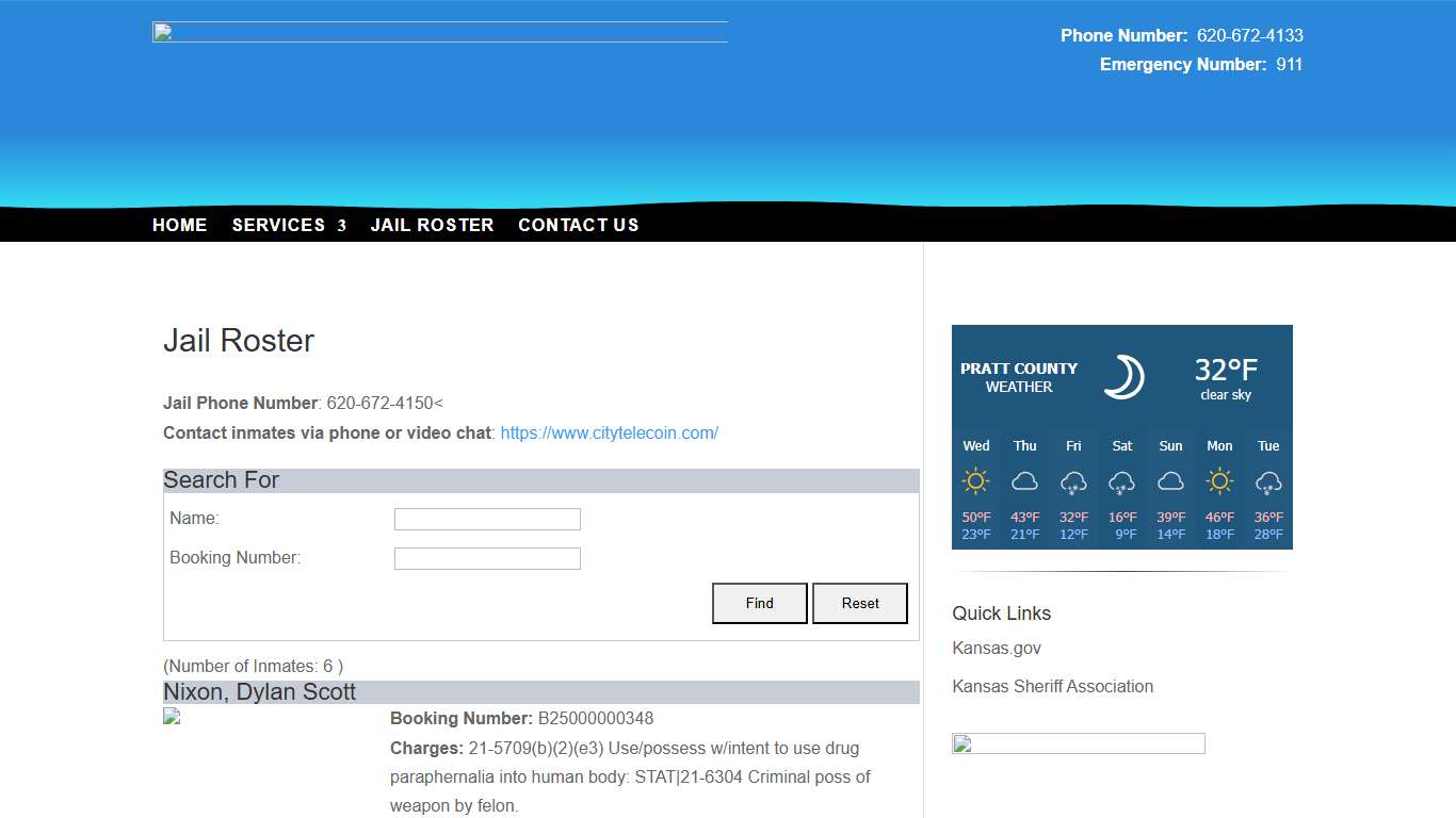 Jail Roster | Pratt County Sheriff
