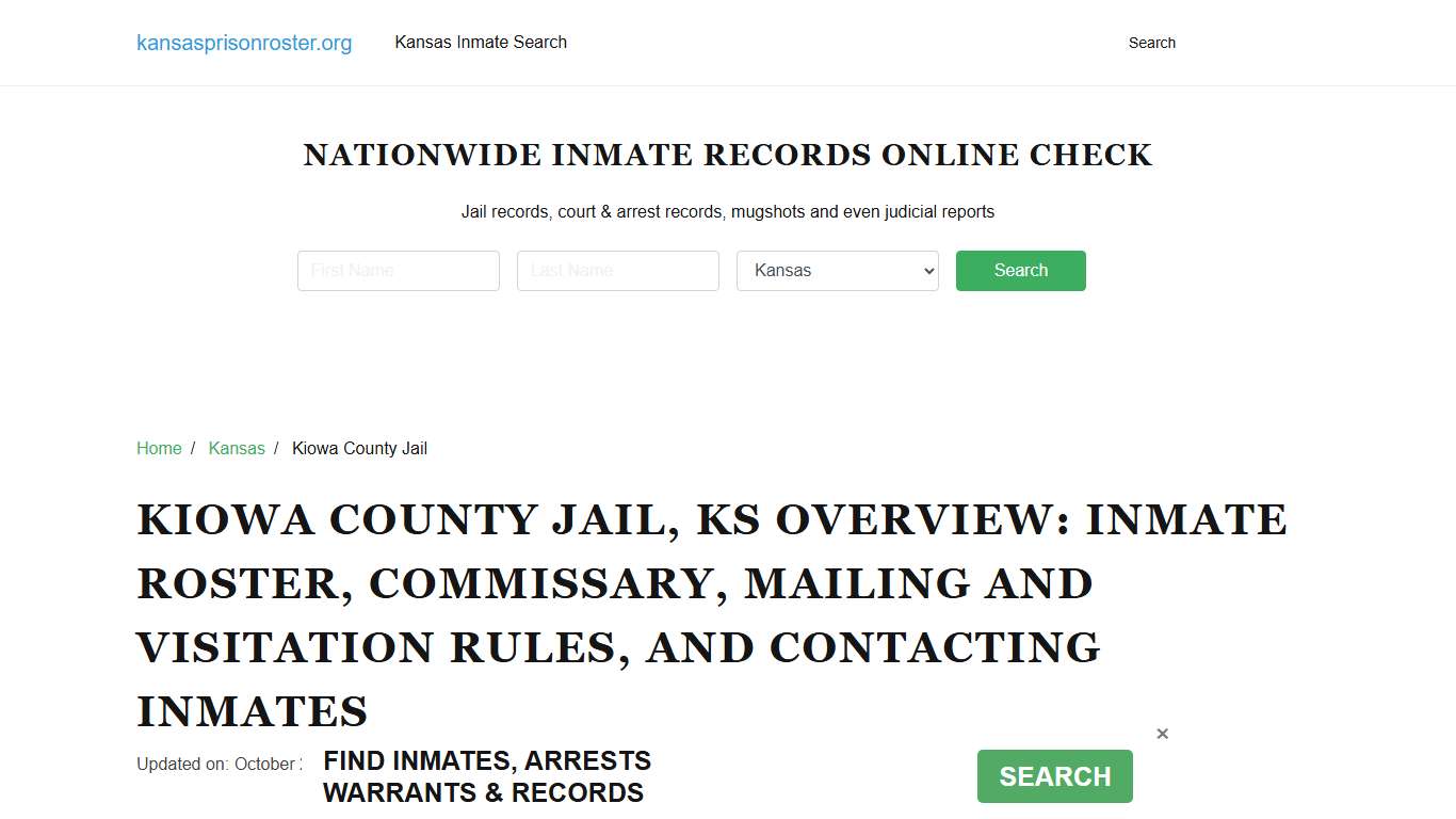Kiowa County Jail, KS: Offender Search, Calls & Contact Info