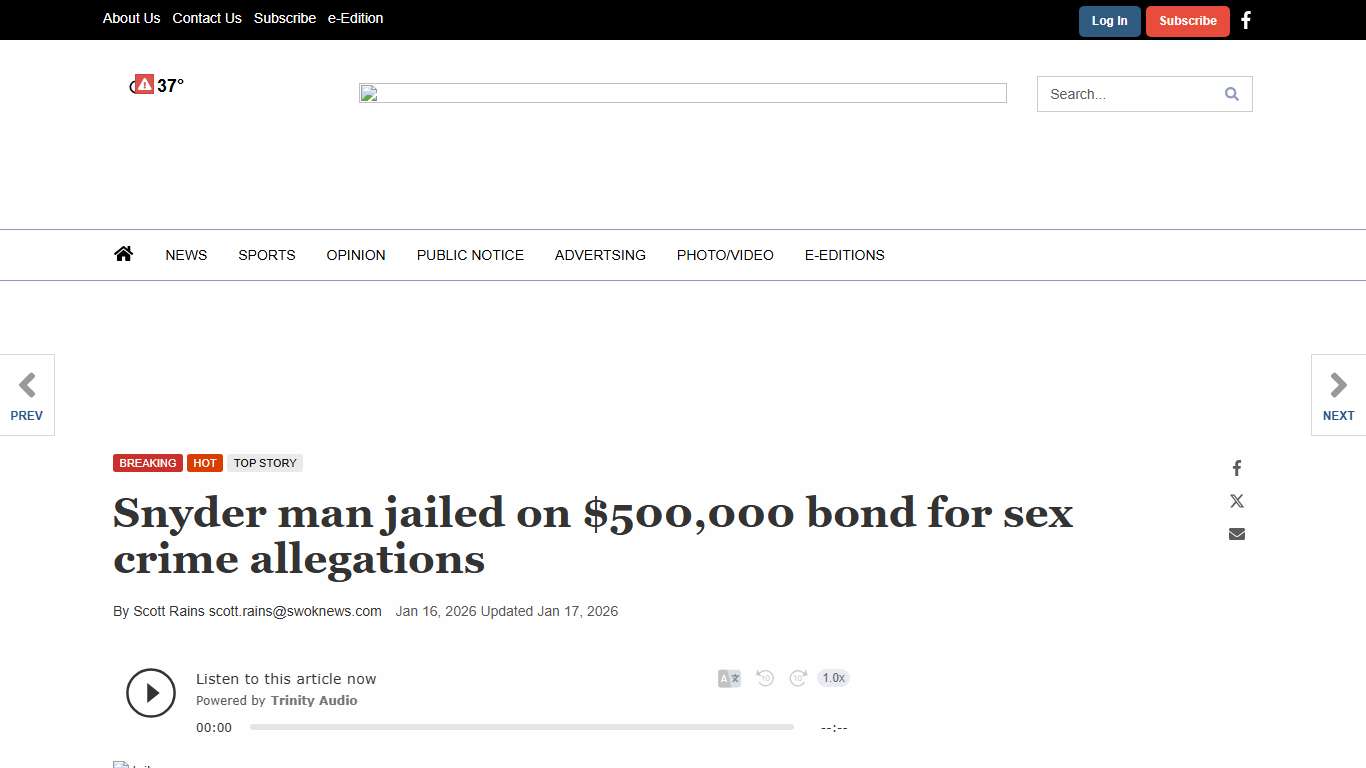 Snyder man jailed on $500,000 bond for sex crime allegations | Community News | swoknews.com