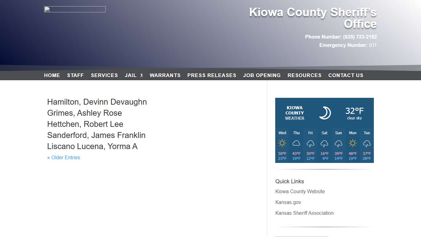 inmates | Kiowa County Sheriff's Office
