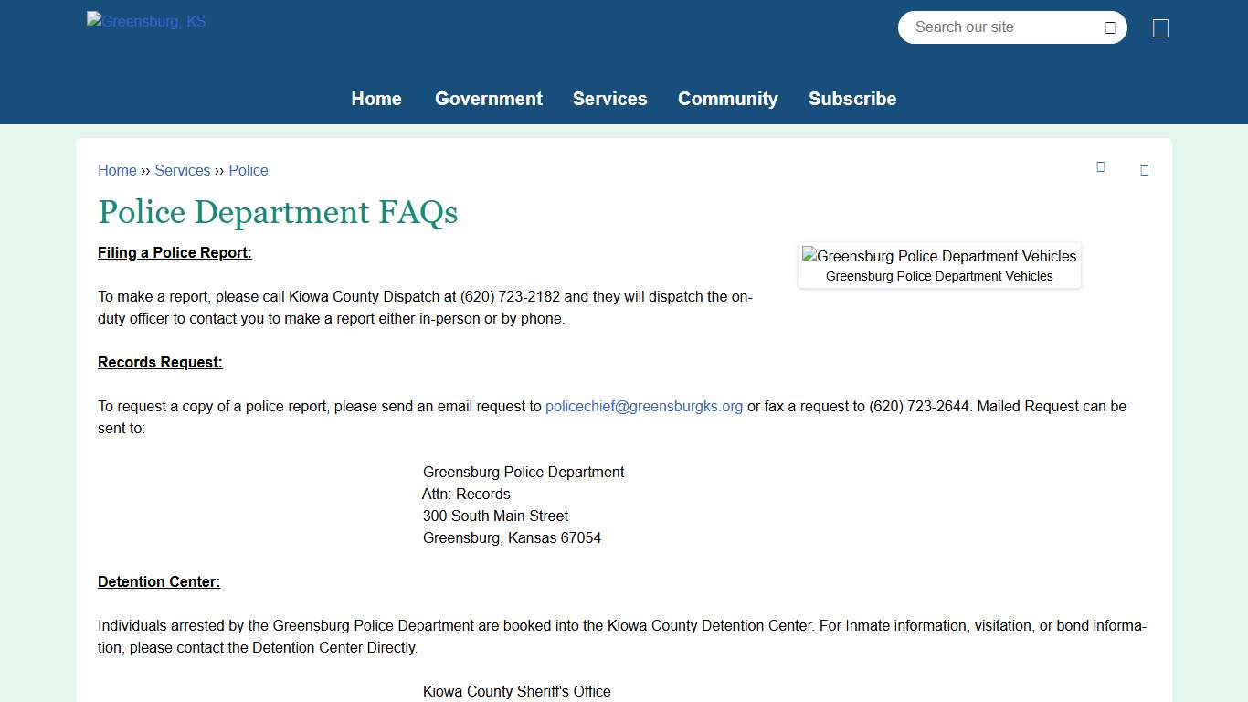 Police Department FAQs | Greensburg, KS